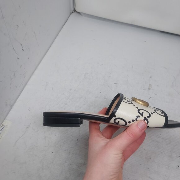 Gucci Jolie GG Marmont Slide Black White Sandal - Picture 9 of 11
